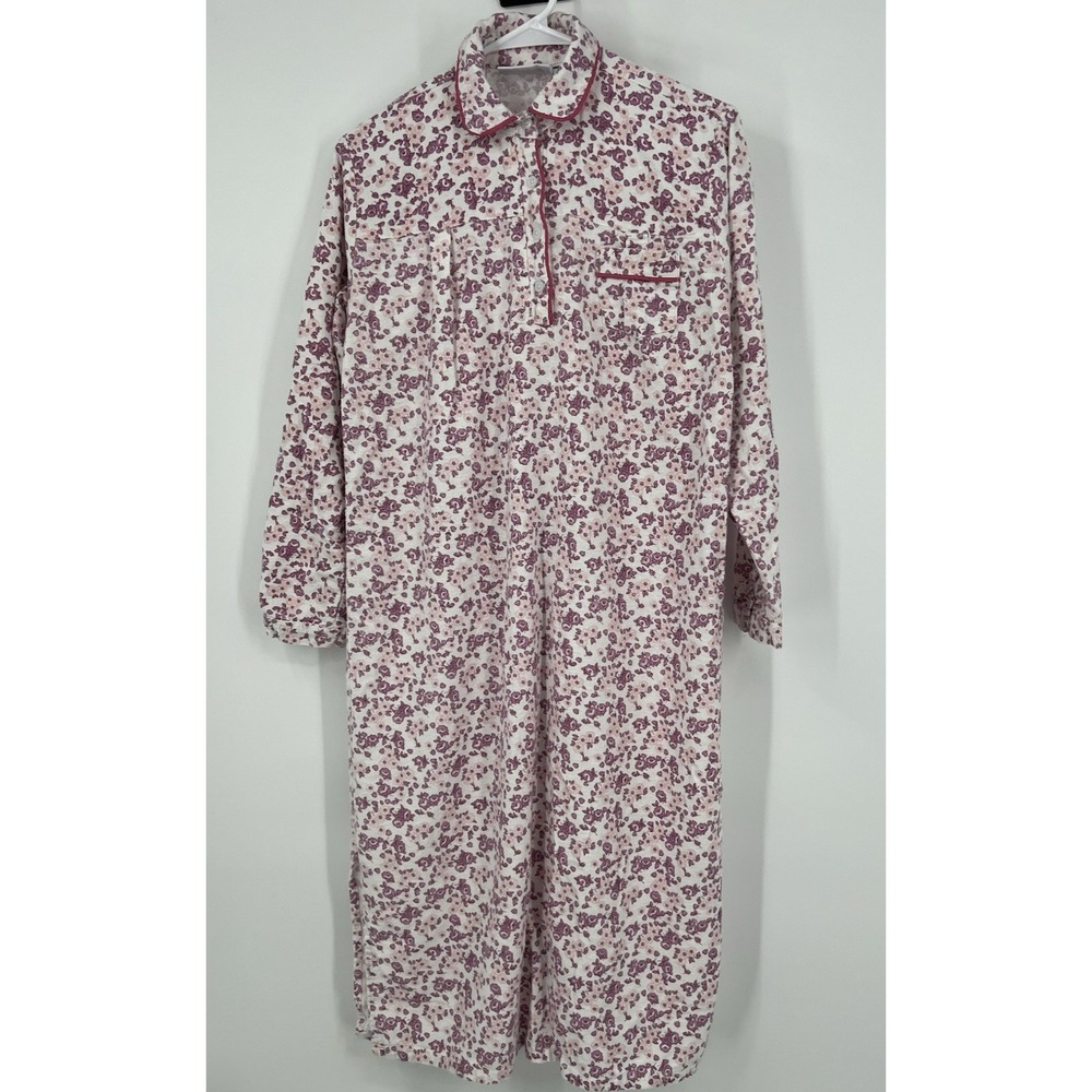 Country Store Women Large Pink Floral Cotton Flannel Nightgown Traditional Long